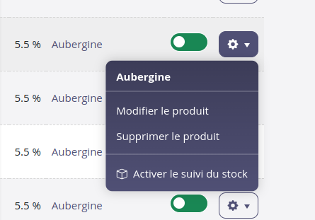 Activez le suivi du stock sur les produits de votre choix